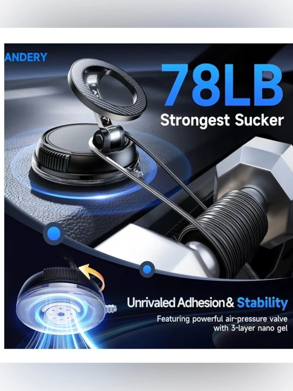 ANDERY N55 Super Strong Magnetic Phone Ring - Silver & Blue